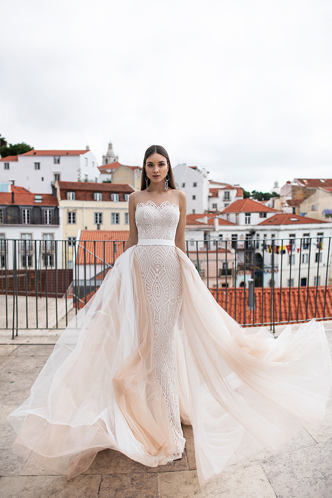 Elegant Mermaid Dresses With Detachable Train Sheer Neck Lace Bridal Gowns Slim Fit Boho Beach Wedding Dress Custom 0505 0505