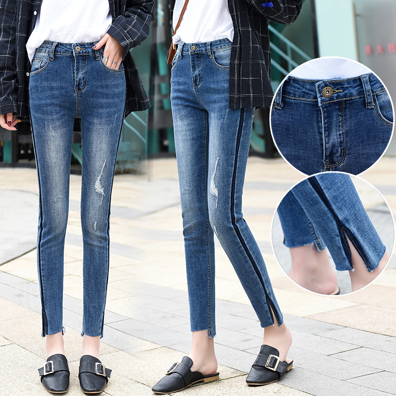 Nine-point jeans women's waist stretch pencil trousers slim slit to show thin feet trousers high waist blue students thin sexy
Nine-point jeans women's waist stretch pencil trousers slim slit to show thin feet trousers high waist blue students thin sexy
