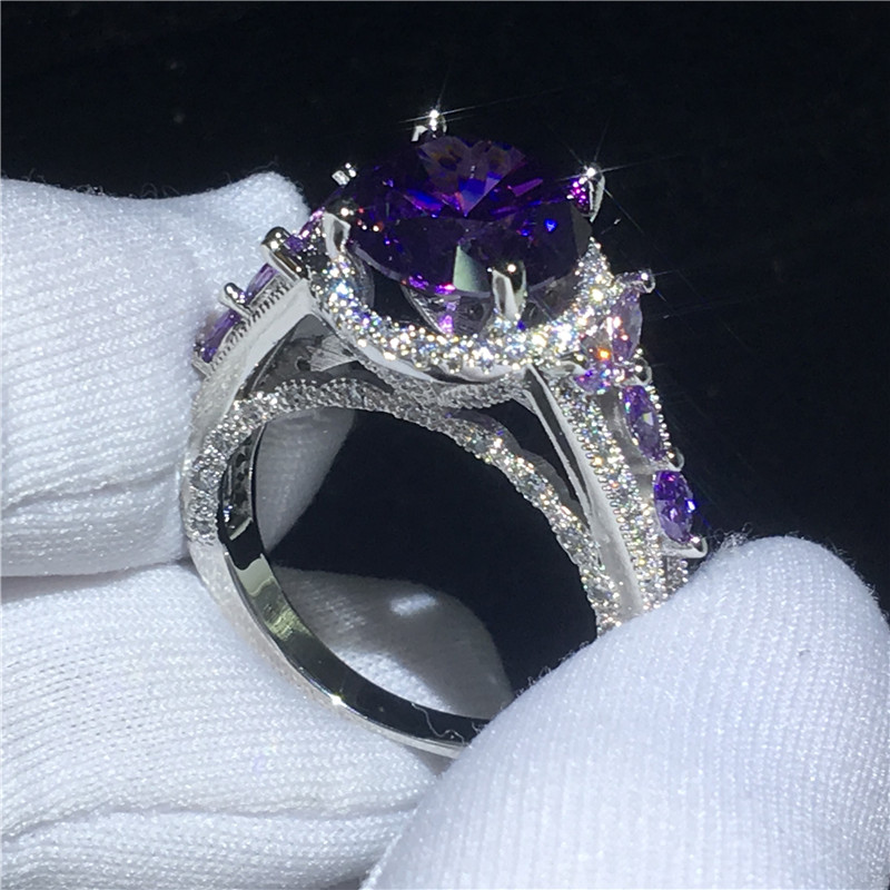 Hollow Flower Jewelry 925 Sterling silver ring Round 3ct Diamond Party wedding band rings for women Best Gift