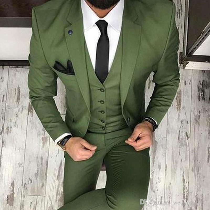 Arm Green Men Suits for Wedding Tuxedos 2018 Three Piece Jacket Pants Vest Groom Waistcoat Blazer Latest style