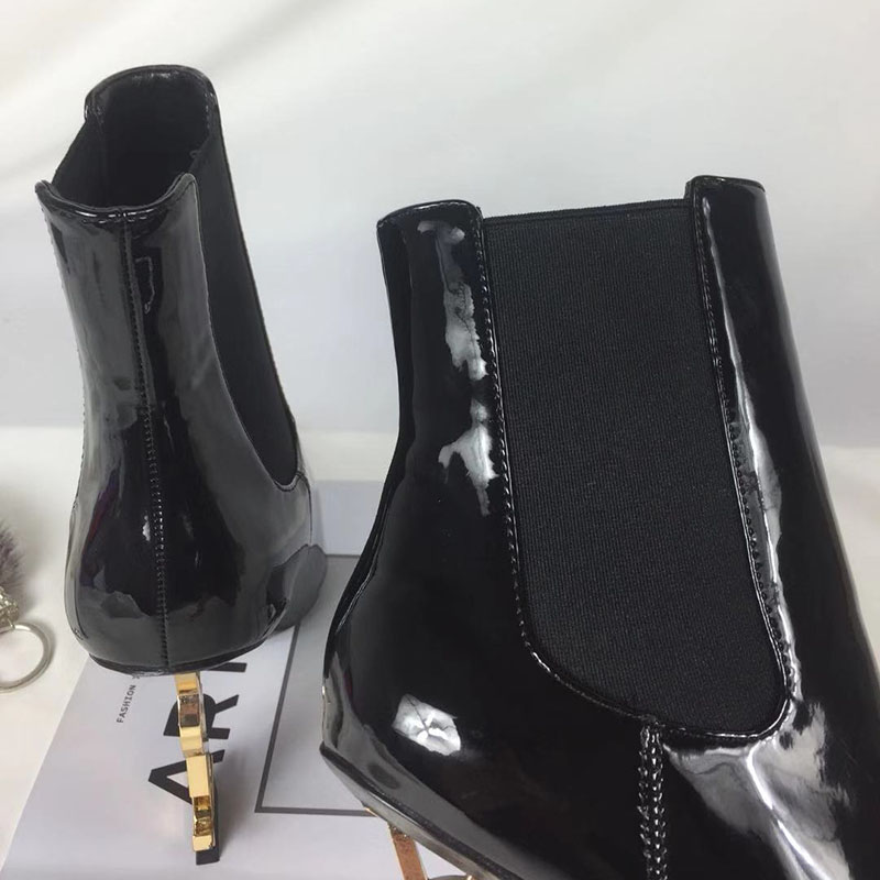 Hot Sale-letter with fashion boots Patent leHigh letter with fashion boots Patent leather heather heel, and leg elastic Martin boots