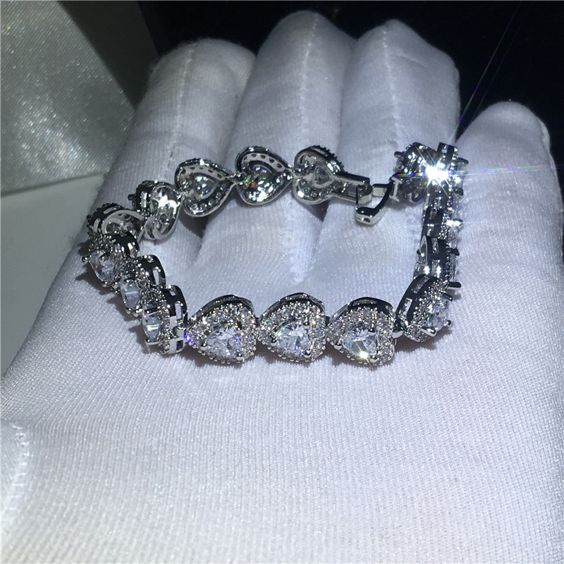 Handmade Lovers Heart shape bracelet 5A Cubic Zirconia White Gold Filled Party Wedding bracelets for women Fashion Diamond Jewerly
