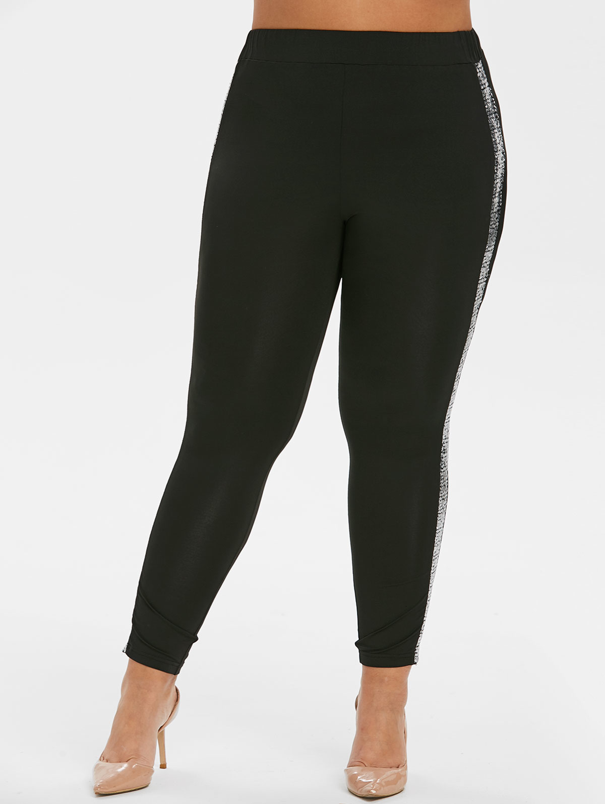 ROSEGAL Large Size Skinny Sequins Ninth Leggings High Waist Pant Women Sexy Leggings Casual Brilliant Long Pants 5XL Trousers CJ191206