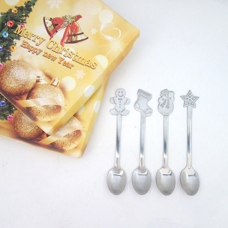 Christmas Style Teaspoon Christmas Cutlery Flatware Decoration Accessories Stainless Steel Coffee Dessert Ice Cream Spoon