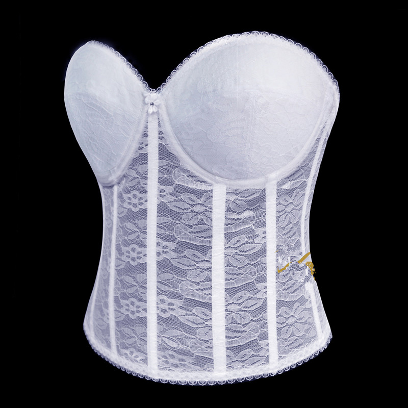 Women White Bridal Corset Bustier Sexy Push-up Underwire Padded Bra Lace and Mesh Underwear Lingerie Corselet Femme Bodyshaper