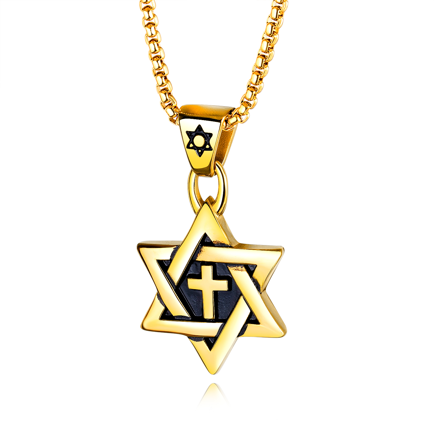 Fashion Six-pointed Star Cross Pendants Necklace Jewelry Gun Black Color Stainless Steel Necklace Men Women Gift