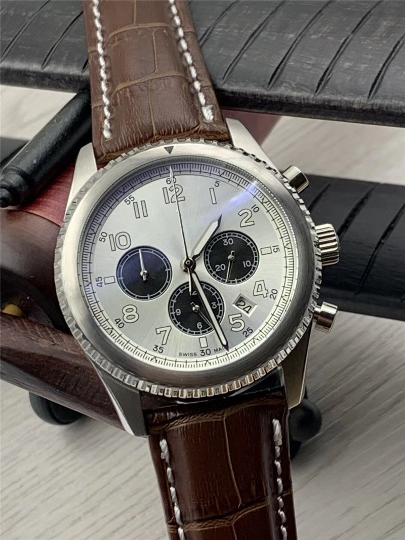 Top sale new fashion Chronograph watch for man Quartz stopwatch stainless watches Steel White Dial watch Man Wristwatch 0017