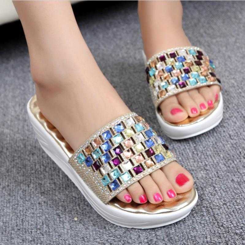 6cm high heels slippers women colorful rhinestone flip flops gold/silver crystal beach slippers female summer open toe wedges
6cm high heels slippers women colorful rhinestone flip flops gold/silver crystal beach slippers female summer open toe wedges