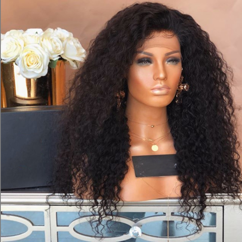 Top Sale High Quality Black Long Afro Kinky Curly Wigs with Baby Hair Heat Resistant Glueless Synthetic Lace Front Wigs for Black Women