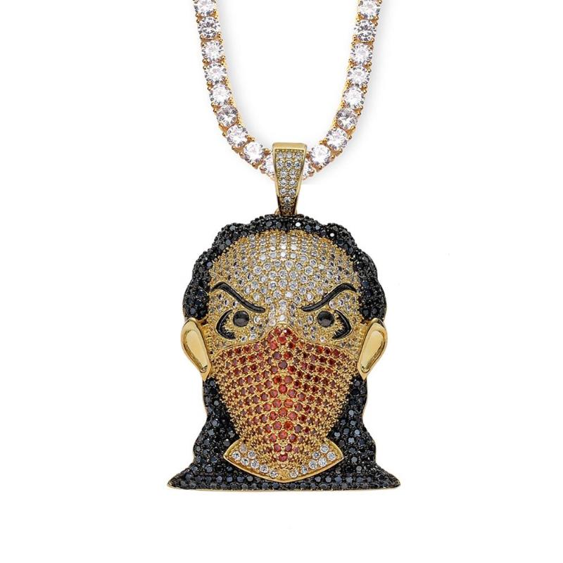 Creative Masked Girl Head Pendant Chain Necklace Personalized Rock Zircon Charm Collar Men's Brass Hiphop Jewelry Bling Rock
Creative Masked Girl Head Pendant Chain Necklace Personalized Rock Zircon Charm Collar Men's Brass Hiphop Jewelry Bling Rock