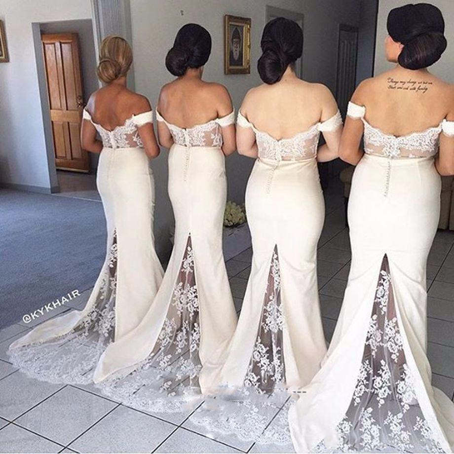 Mermaid Bridesmaid South African Sheer Lace Appliques Long Maid Of Honor Gowns Off Shoulder Party Dresses Custom Made 0510