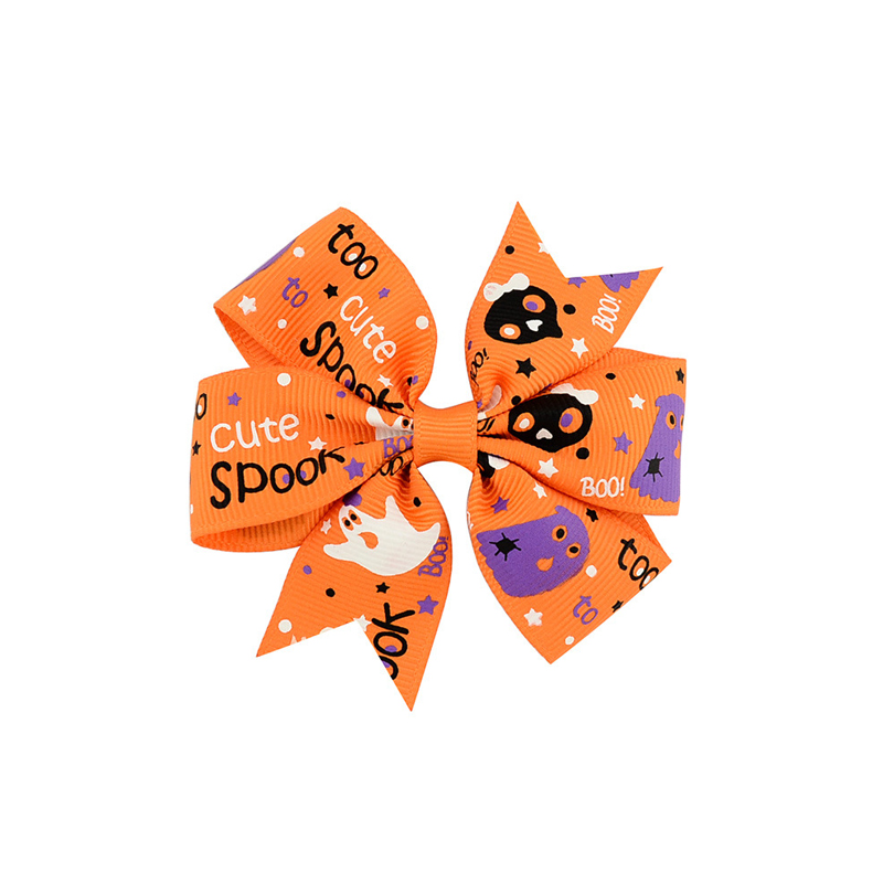3 inch Baby Halloween Grosgrain Ribbon Bows WITH Clip Girls Kids Ghost Pumpkin Print Pinwheel Hair Pin Accessories