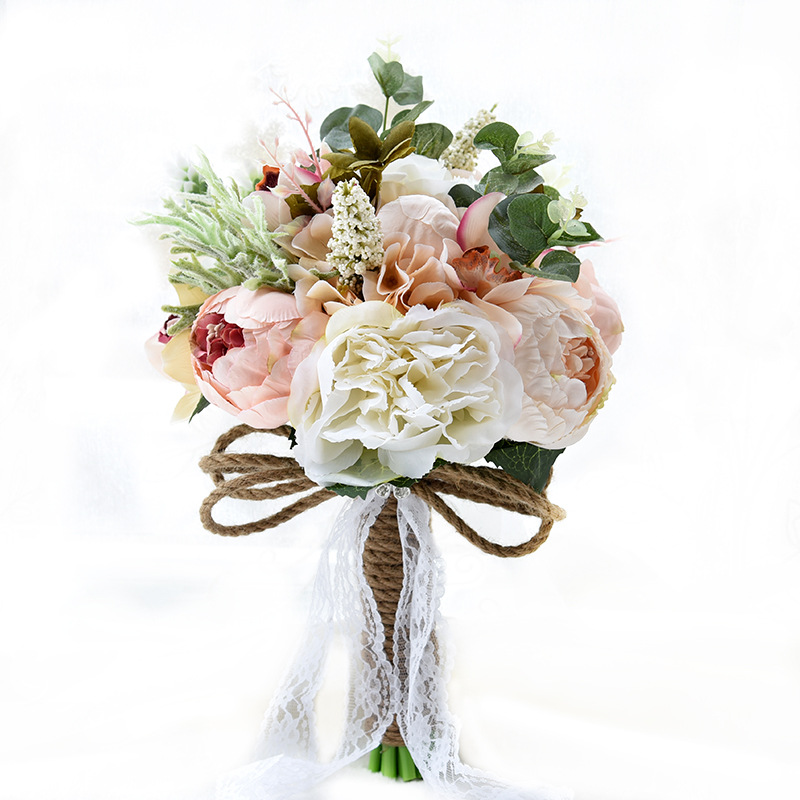 Artificial Wedding Bridal Bouquets Handmade Flowers Rhinestone Rose Supplies Bride Holding Engagement Bouquets