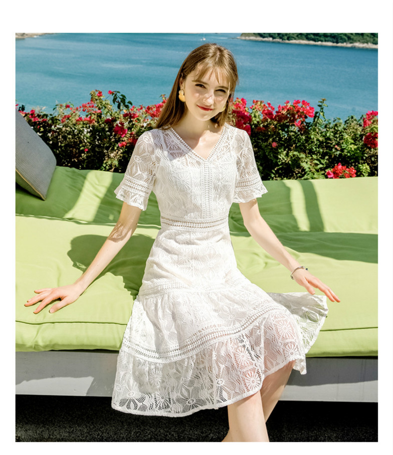New Woman Luxury Clothes Brand Womens Temperament V-neck Solid Color A-line Skirt Chic Lady Lace Dress 2020 Summer New Fashion Trend, White
New Woman Luxury Clothes Brand Womens Temperament V-neck Solid Color A-line Skirt Chic Lady Lace Dress 2020 Summer New Fashion Trend, White