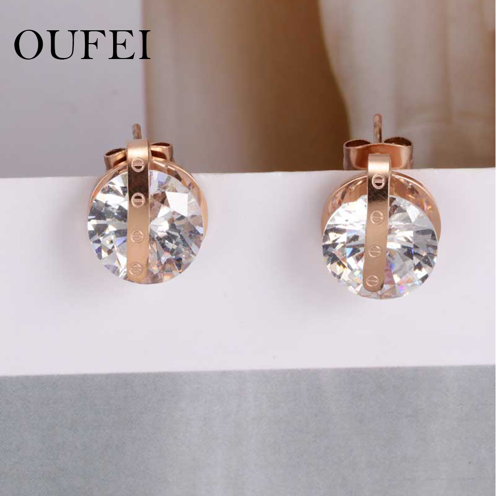 OUFEI Stainless Steel Rose gold silver Stud earring Crystal zircon Stud earring Fashion jewelry Simple earrings for women
OUFEI Stainless Steel Rose gold silver Stud earring Crystal zircon Stud earring Fashion jewelry Simple earrings for women