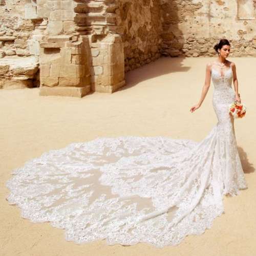 Kitty Chen 2019 Mermaid Lace Wedding Dresses New Spaghetti Neck Appliqued Open Back Bridal Gowns Chapel Train Long Wedding Dress