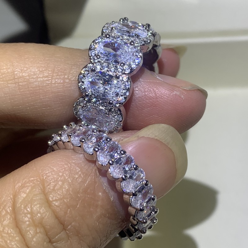 Oval Cut Cubic Zirconia Promise Ring in Sterg Sier for Women