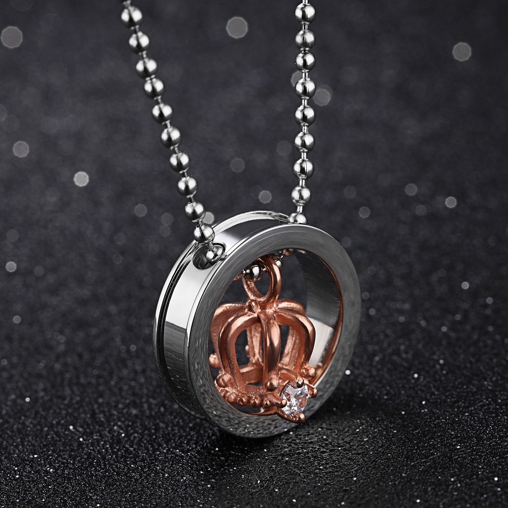 Pendant Necklace Crown Diamond Stone 316L Stainless Steel 14k Gold Plated Titanium Steel Lover Jewelry