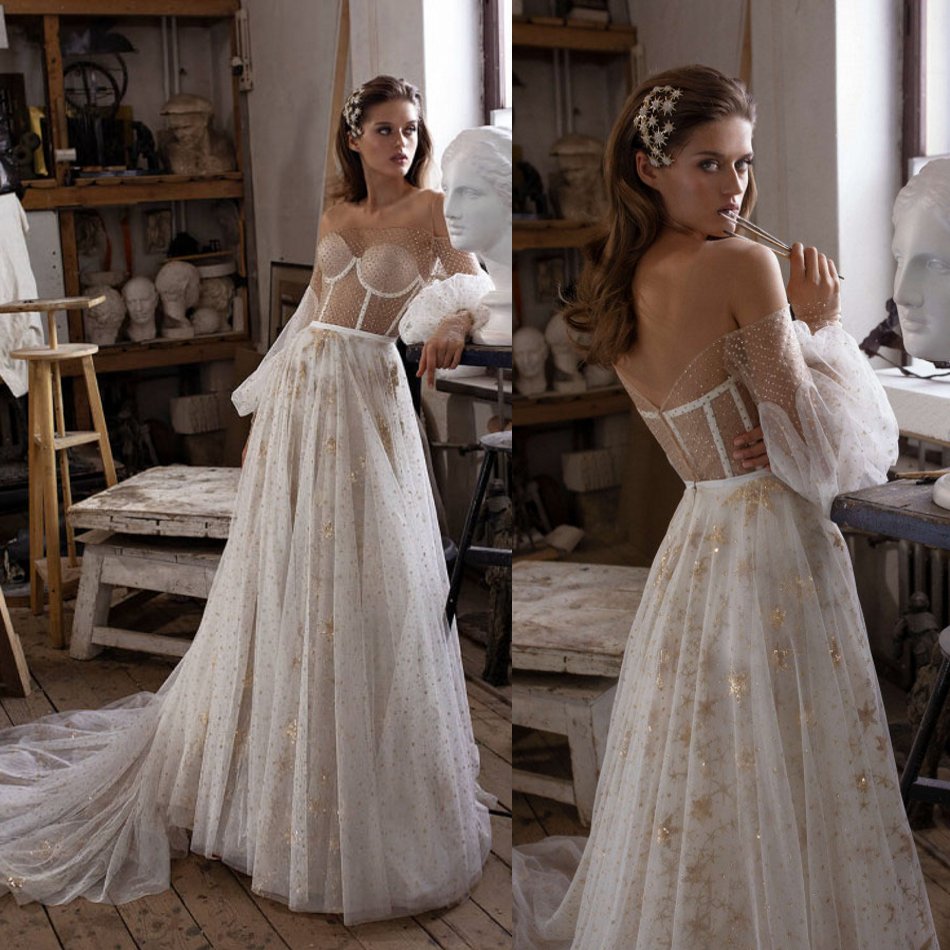 Beach Wedding Dresses Bateau Neck Lace Appliqued Star A Line Illusion Country Bridal Gowns Custom Made Plus Size Boho Wedding Dress