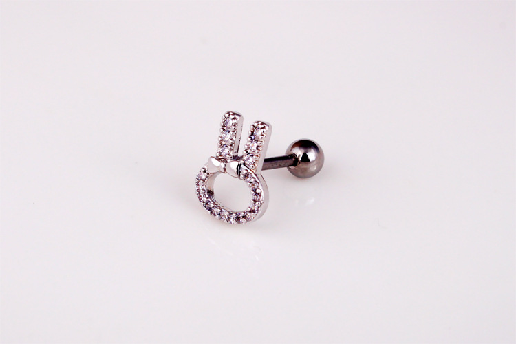 Shiny Zircon Hollow Cute Cat Animal Screwback Stud Earring Ear Bone Nail Jewelry No Fading No Allergies
