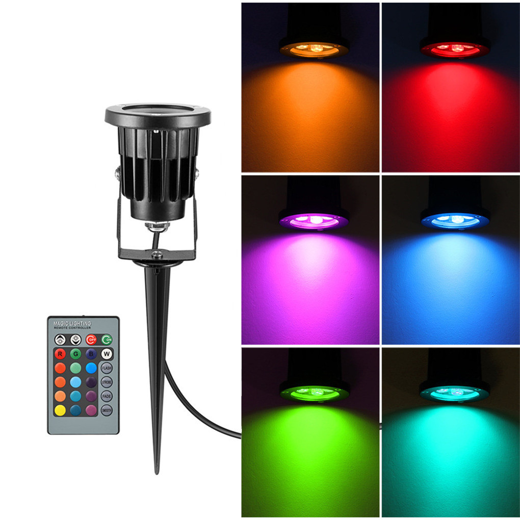 AUCD Mini AC85-265V IP65 Waterproof 8W RGB LED Lawn Spotlight Light 24 Keys Remote Lamps Garden Outdoor Landscape Lighting GO-L03-8W