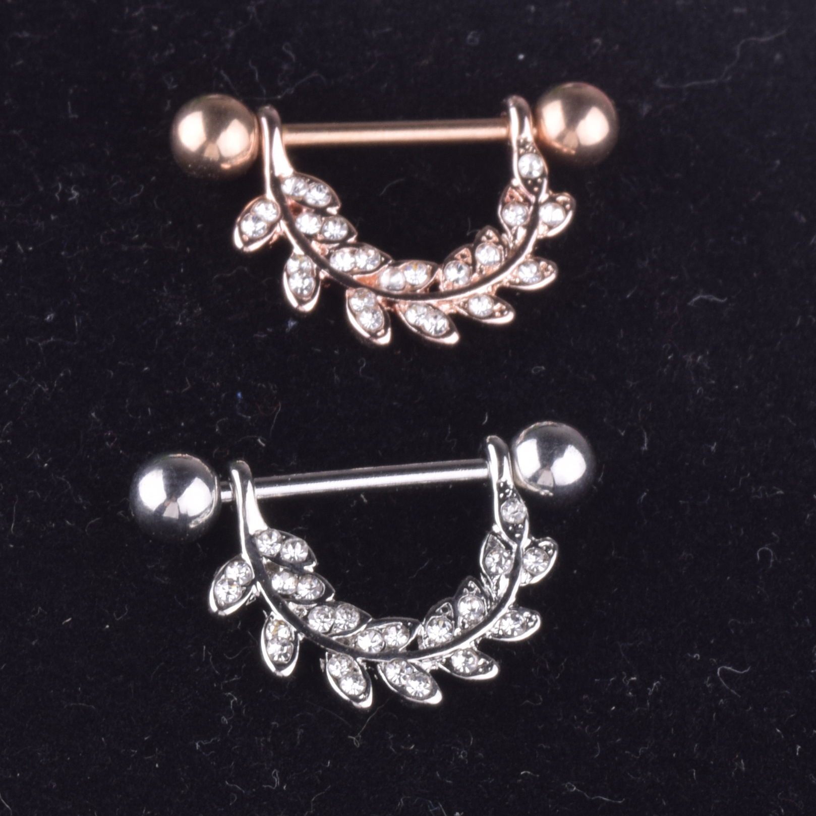 Gold leaf-studded stainless steel breast ring pierced female nipple shield body piercing ring body jewelry as a pair for sale