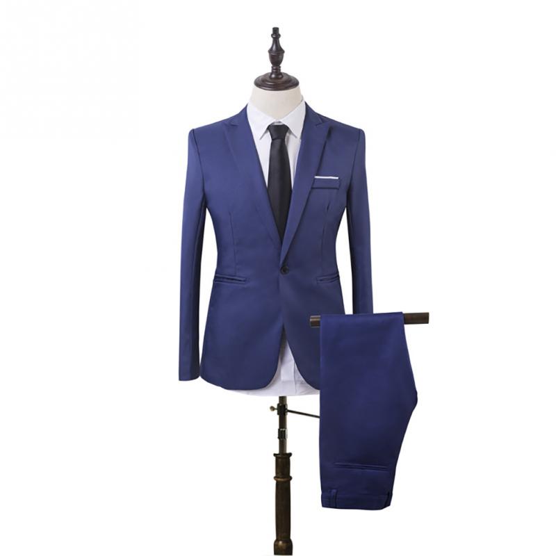 Solid Color Fashion Men's Two Piece Suit Business Formal Wear Blazer And Pants Set B3