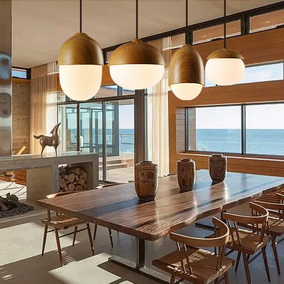 Nordic Pendant Lights modern minimalist lamp restaurant creative personality coffee bar nuts wood grain glass droplight
