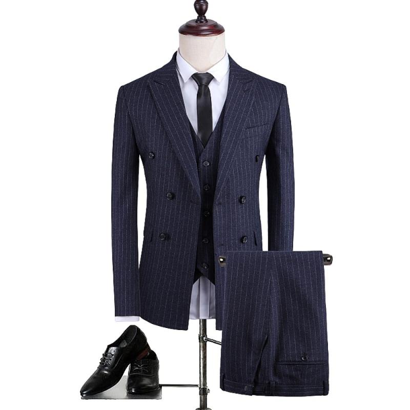 New Men' Striped Suit Three Pieces Large Size 3XL British Style Gentleman Blazer Masculino Fashion High Quality Formal Suit, Navy blue
New Men' Striped Suit Three Pieces Large Size 3XL British Style Gentleman Blazer Masculino Fashion High Quality Formal Suit, Navy blue