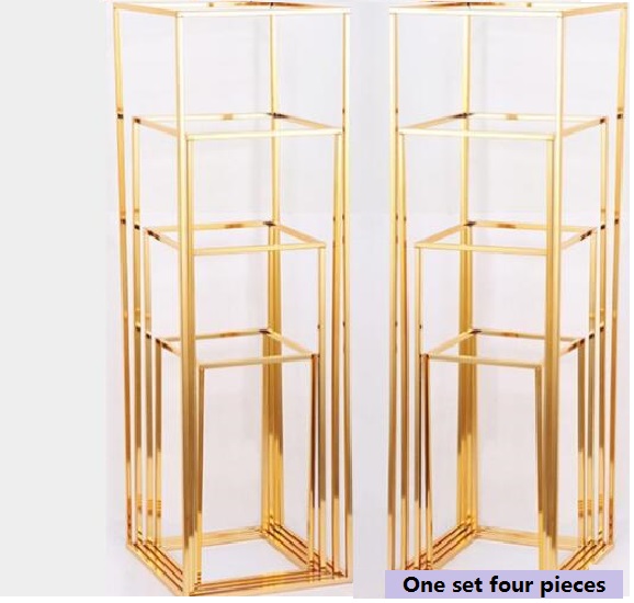 Gold color wedding decoration 4pcs/set Wedding flowers stand arrangement table centerpiece Iron geometric placed props