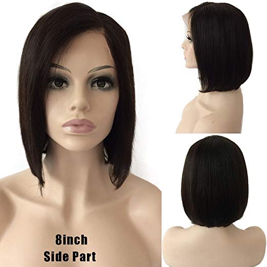 Short Bob Human Hair Lace Front Wig Brazilian Virgin Glueless Silky Straight Hair Wigs with Baby Hair for Black Women 130%