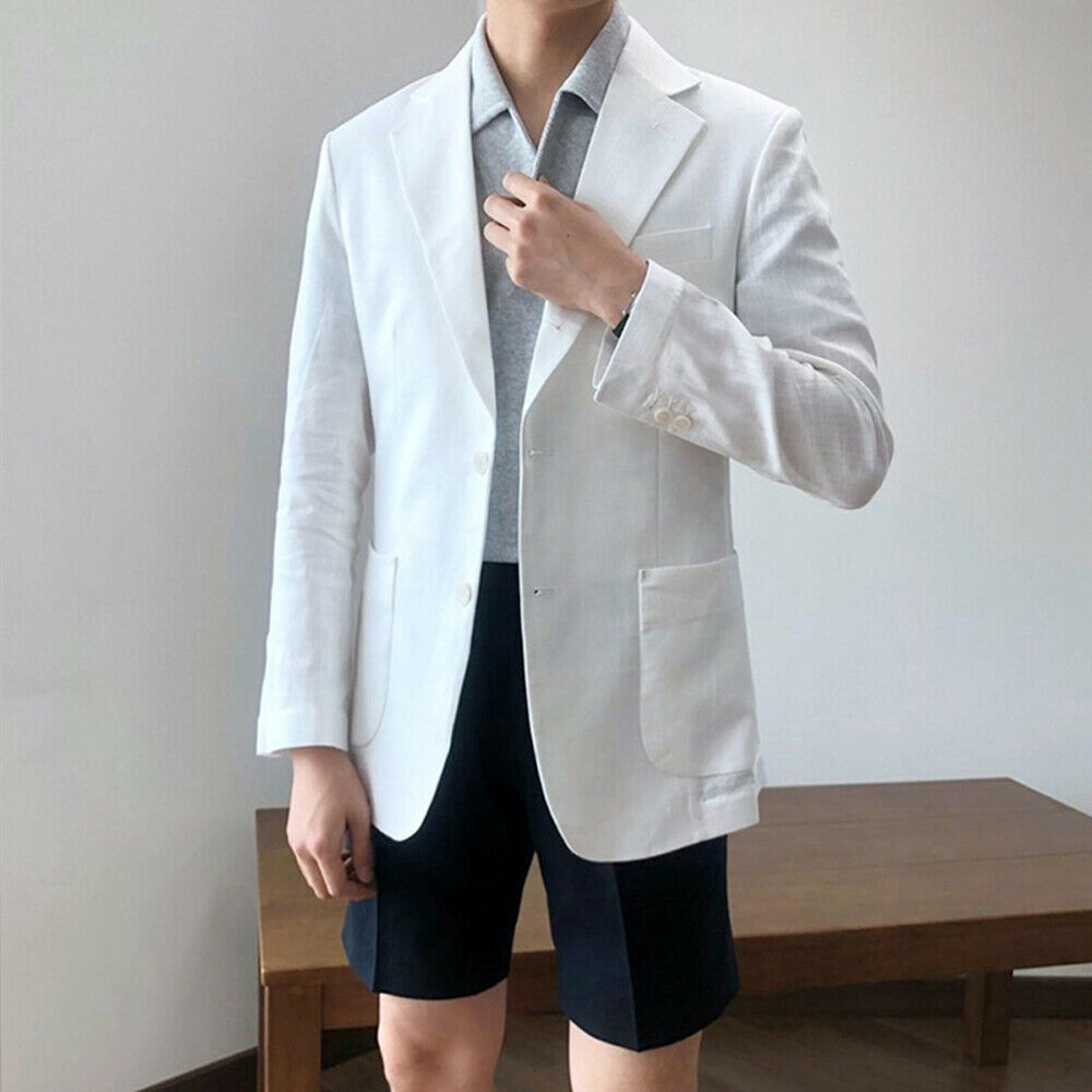 White Linen Men Tuxedos Groom Wedding Suits Peaked Lapel Beach Best Man Wear Slim Fit Prom Party Blazer Jacket Only One Piece