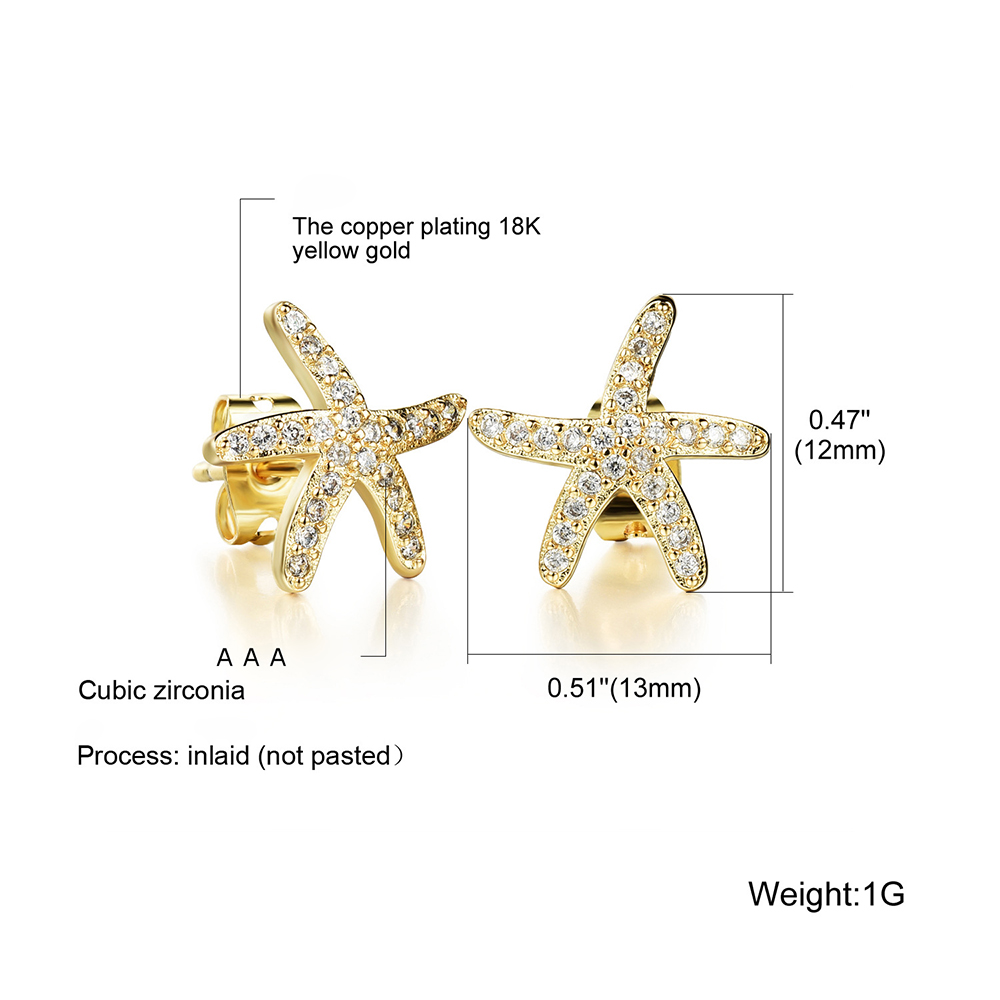 Charm Sea Star Stud Earrings Jewelry Copper 18K Gold/Platinum Plated Earrings Jewelry Women Girl's Gift
