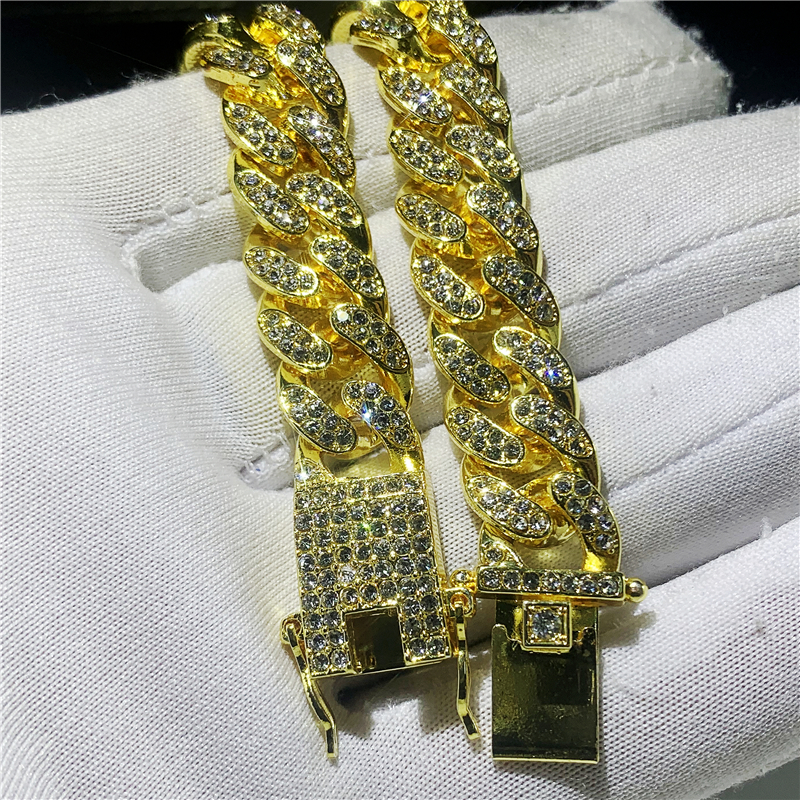 Mens Hip Hop Gold Bracelets Simulated Diamond Bracelets Jewelry Fashion Iced Out Miami Cuban Link Chain Bracelet