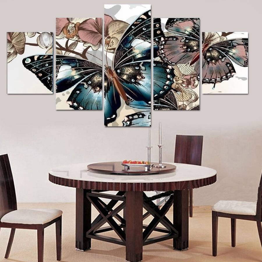 

5pcs/set Butterfly Wall Art Oil Painting On Canvas (No Frame) Animal Textured Abstract Paintings Picture Living Room Decor