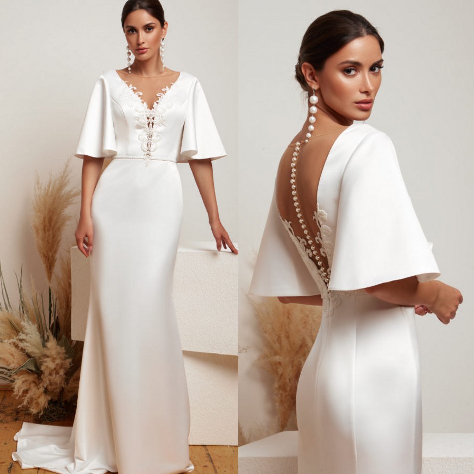 Julie Vino 2020 Evening Dresses Poet Half Sleeves Appliques Satin Prom Gowns Button Back Sweep Train Mermaid Special Occasion Dress, Nude
Julie Vino 2020 Evening Dresses Poet Half Sleeves Appliques Satin Prom Gowns Button Back Sweep Train Mermaid Special Occasion Dress, Nude