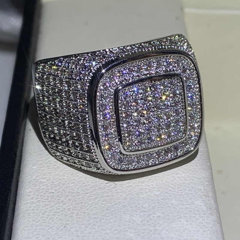 Hip Hop Sparkling Luxury Jewelry Male Fashion 925 Silver&Gold Fill Pave White Sapphire CZ Diamond Gemstones Wedding Band Ring For Men Gift