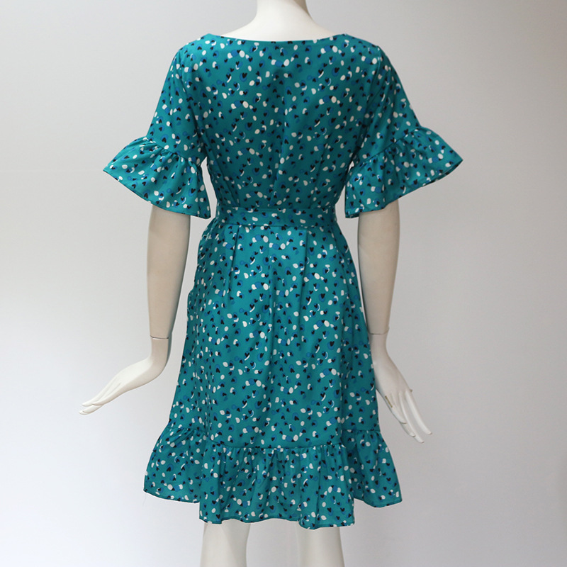 hot sale Floral Print Summer Dress Women Boho Ruffles Beach Dress O-neck Short Sleeve Mini Dress Ladies Sundresses Robe Femme