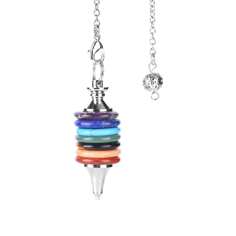 7 Color Round Hollow Stone Layer Pendulum Dowsing Divination Healing Chakra Chain Yoga Balancing Reiki Pendant Jewelry