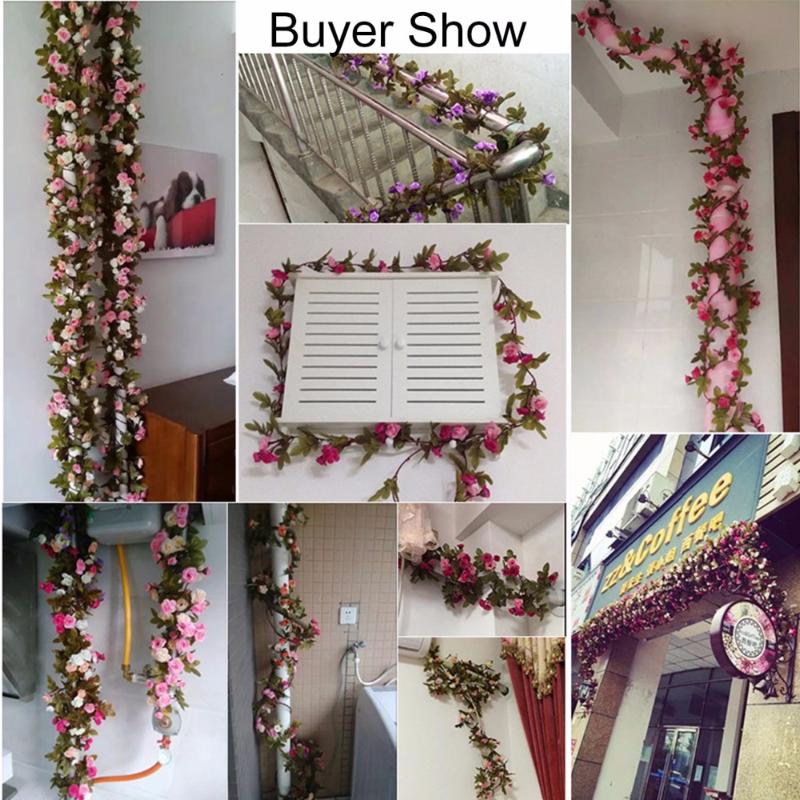 230cm/ 91in Silk Rose Wedding Decorations Ivy Vine Artificial Flowers Arch Decor with Green Leaves Hanging Wall Garland A0332