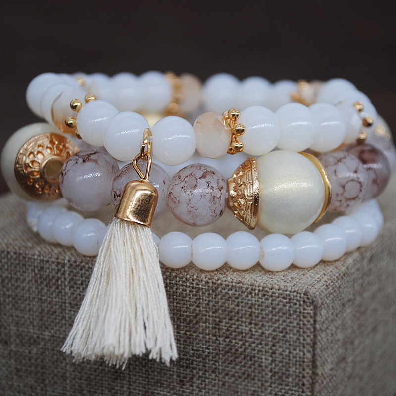 Elastic rope multi-layer bracelet women's bohemian sweet candy color all-match tassel hand beads 
Elastic rope multi-layer bracelet women's bohemian sweet candy color all-match tassel hand beads