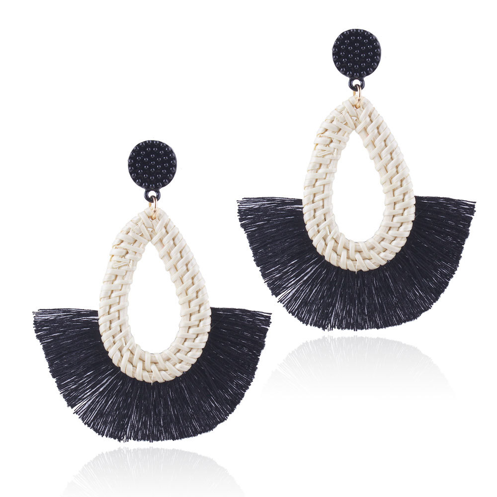 Woven earrings fan-shaped tassel earrings women's bohemian jewelry statement chandelier wind tassel woven earrings