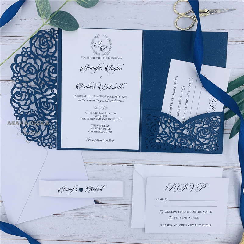 Navy Blue Laser Cut Pocket Wedding Invitation Suites, Customizable Invites With Envelope, Free Shipped by UPS, Dark navy
Navy Blue Laser Cut Pocket Wedding Invitation Suites, Customizable Invites With Envelope, Free Shipped by UPS, Dark navy