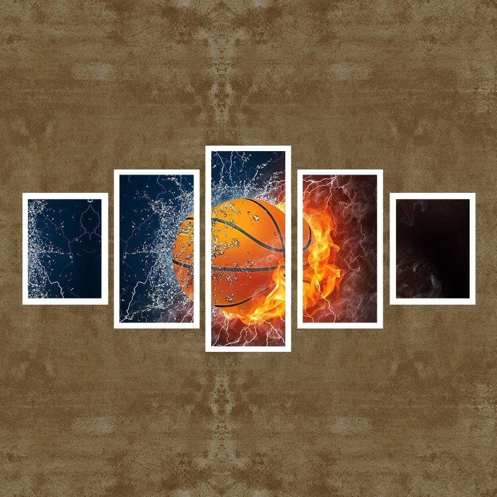 5pcs/set Fired Basketball Unframed Wall Art Oil Painting On Canvas Fashion Textured Paintings Furious Picture Living Room Decor