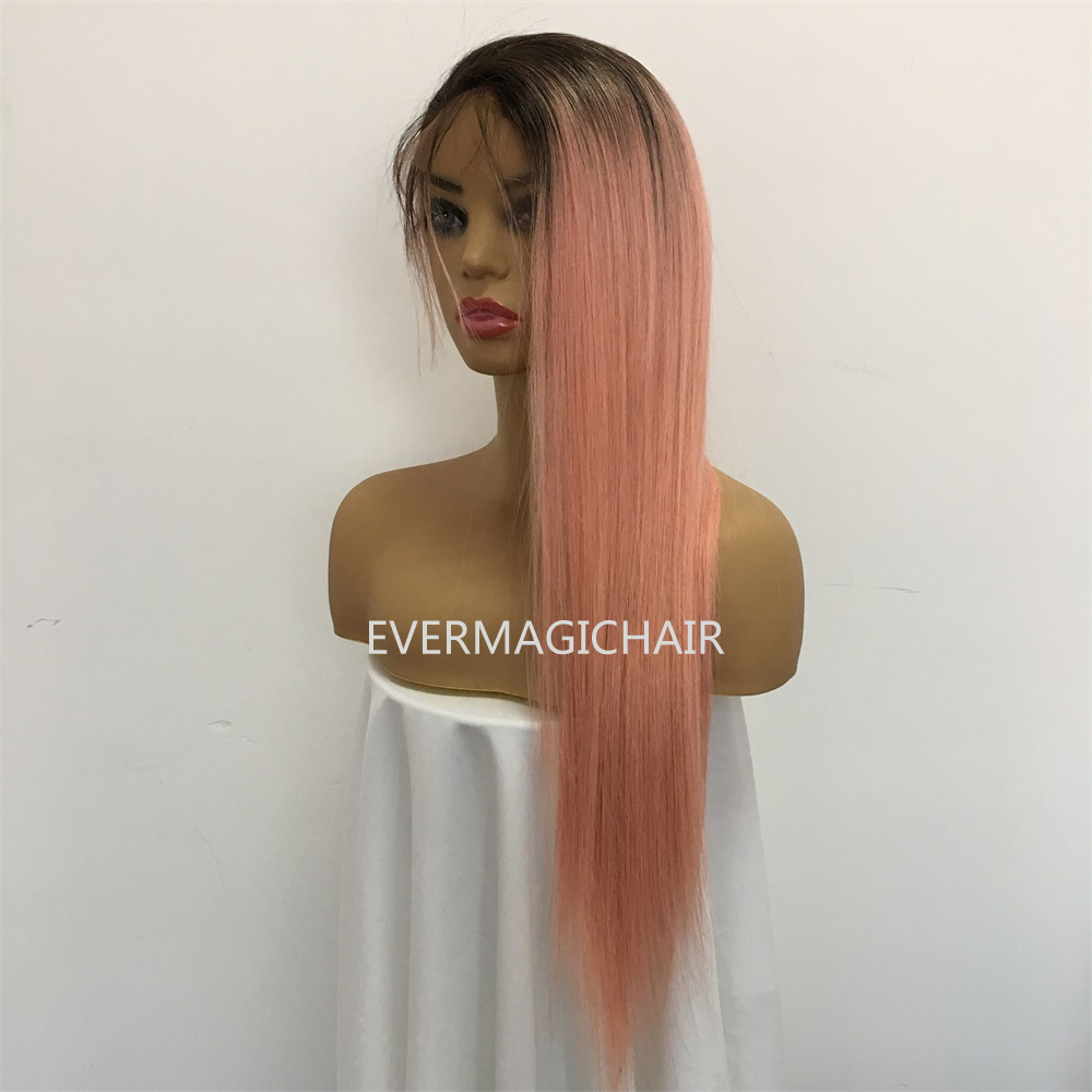 Ombre T1B/Pink Full Lace Human Hair Wigs Silky Straight Brazilian Virgin Human Hair 150 Density Lace Front wig With Baby Hair Glueless