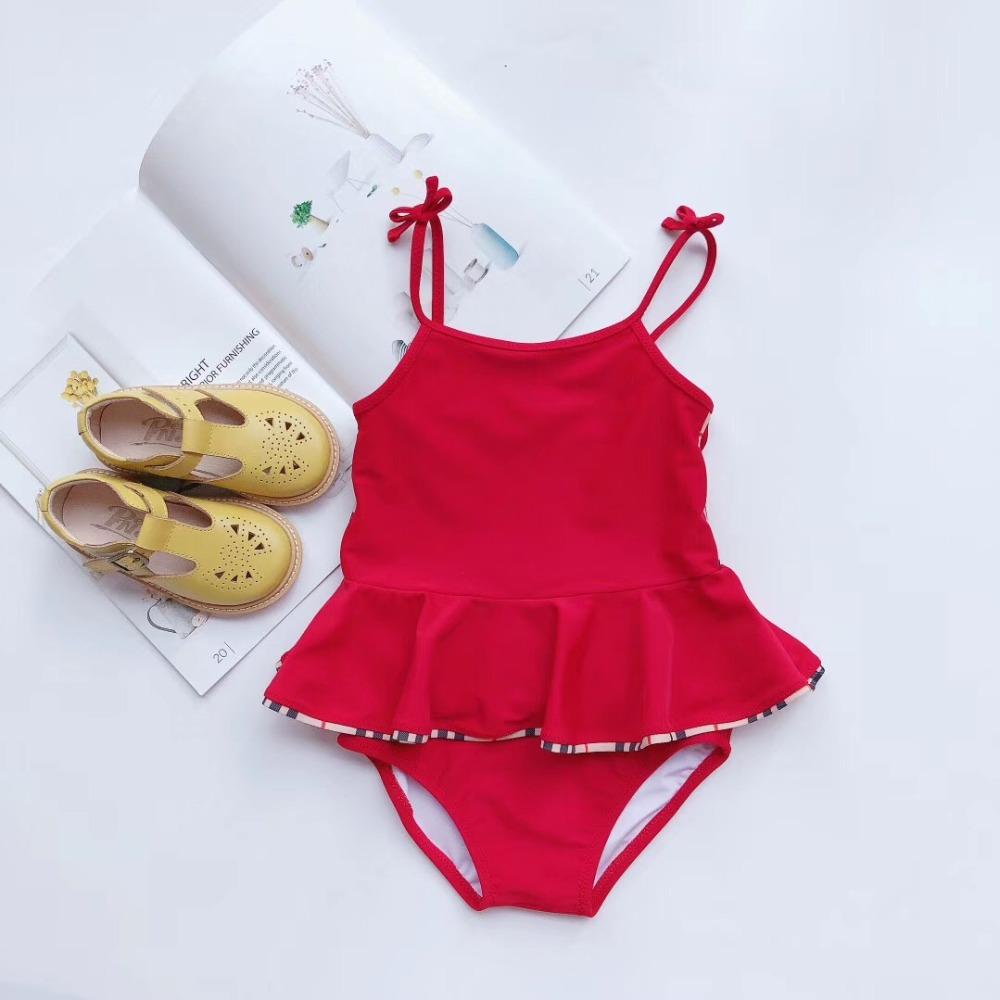 Summer Fashion Girls Swimwear Baby One Piece Swimsuit Kids Clothing Plaid Children Clothes 90-150cm