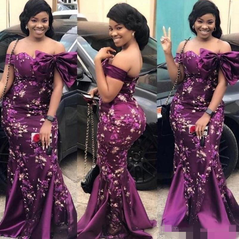 2020 Purple Mermaid Evening Dresses Satin 3D Floral Applique Embroidery Off the Shoulder Big Bow Custom Made African Formal Prom Party Gown, Gray
2020 Purple Mermaid Evening Dresses Satin 3D Floral Applique Embroidery Off the Shoulder Big Bow Custom Made African Formal Prom Party Gown, Gray