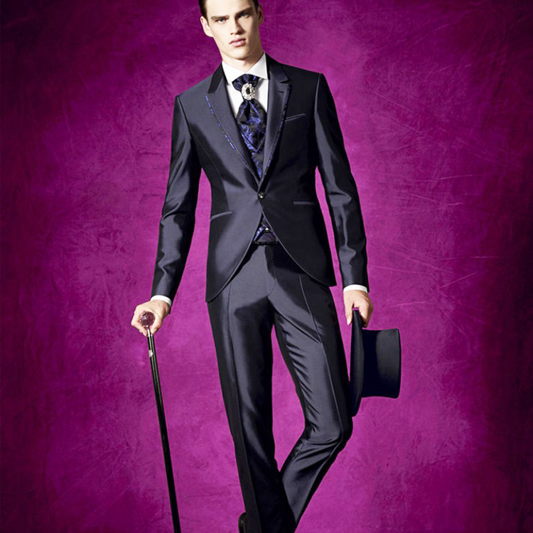 Handsome Groomsmen Wedding Tuxedos Black One Button Groom Pants Suits Formal Prom Party Best Men Jacket( Jacket+Pants)