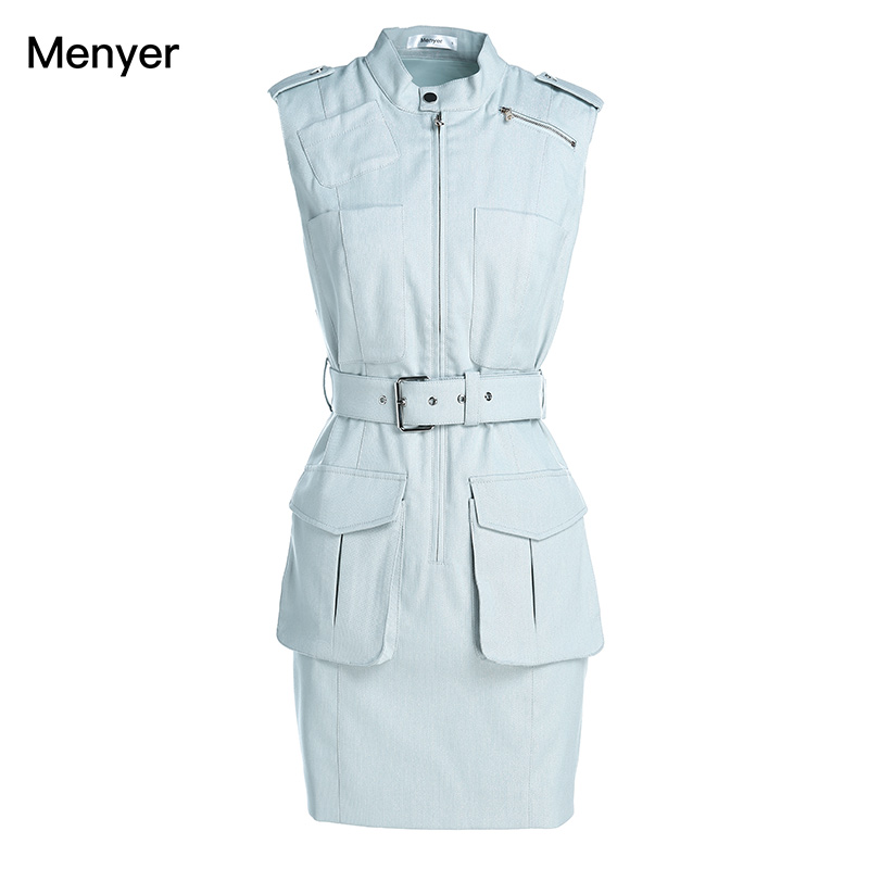 Menyer Temperament Sleeveless Dress Womens 2019 Autumn New Fashion & Casual Belt Slimming Western Style Womens Skirts-