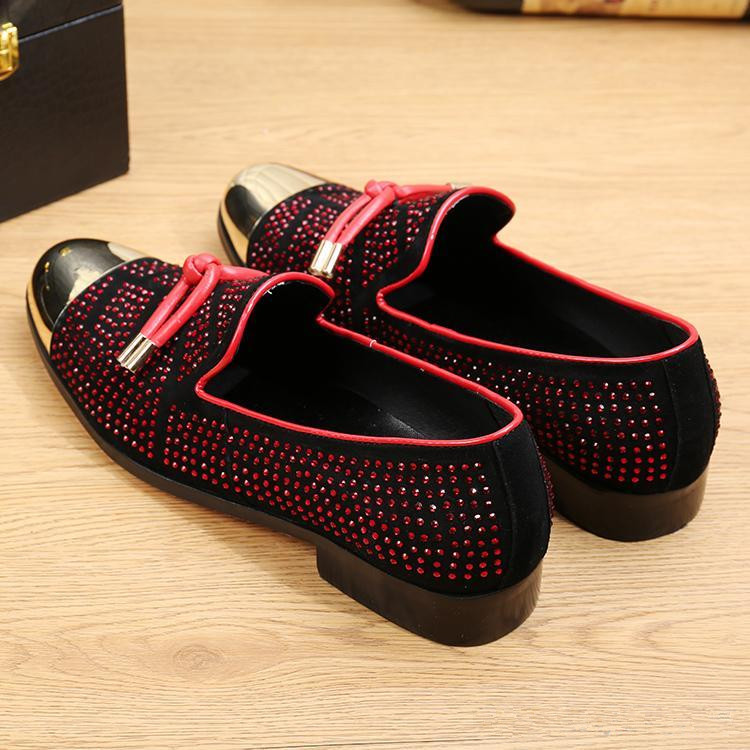 Hot Sale Casual Formal groomsmen Shoes For Men Black Genuine Leather Tassel Men Wedding groom Shoes Gold Metallic Studded Loafers 3 Colors